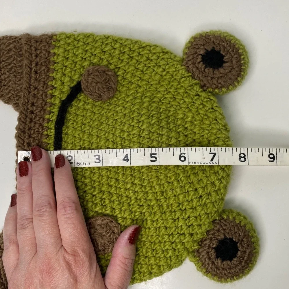 Kids Crochet Frog Hat Green Brown Ear Flaps Winter Beanie Cap Unisex‎